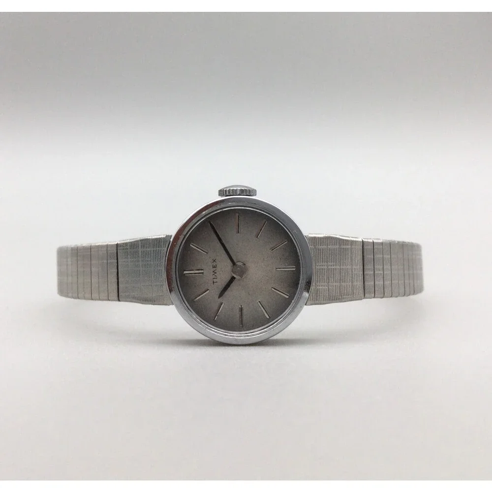Vtg Timex Watch Women 18mm Silver Tone Manual Wind 6.25